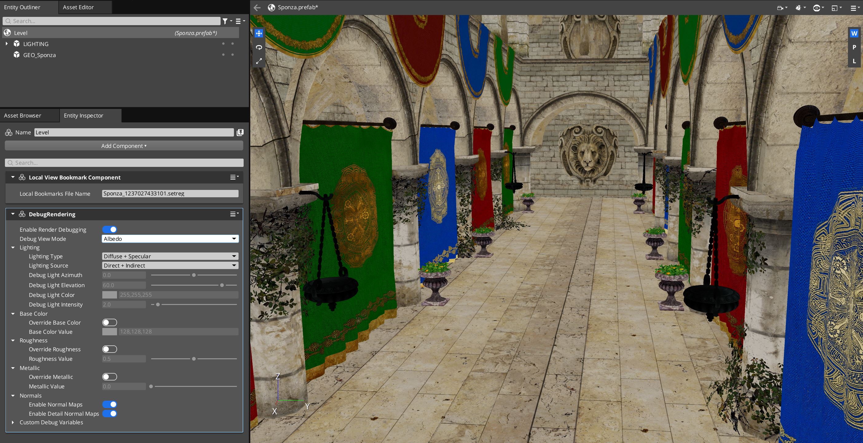 Screeshot with Debug View Mode set to Albedo