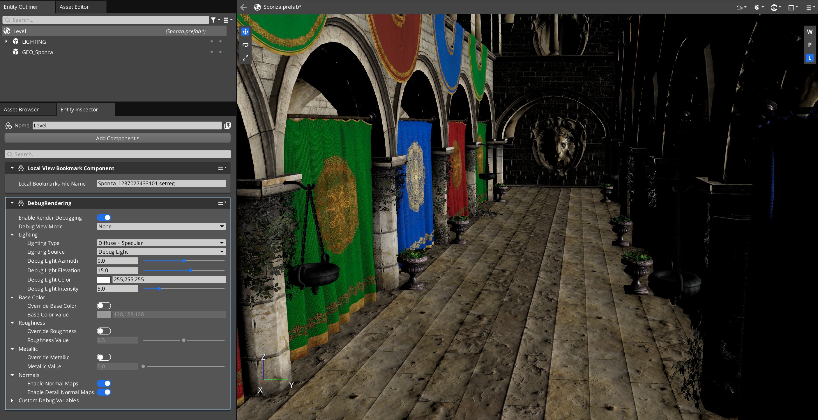 Screenshot using the Debug Light